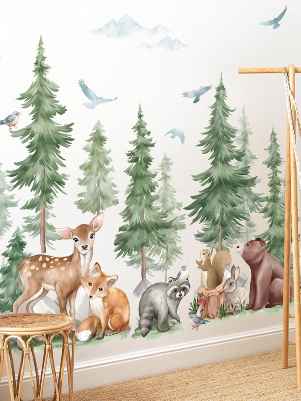 Mountain Trees Wall Decals Forest Animals Bear Wall Stickers XL